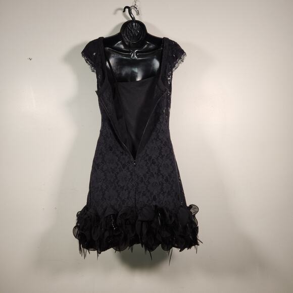 LA NOUVELLE RENASSAINCE Mini Dress Wns 6 Black Lace Feathers Whimsigoth Cocktail - Picture 4 of 14